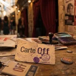 Avignon Festival et compagnie : carte Off et prospectus, scène en arrière-plan