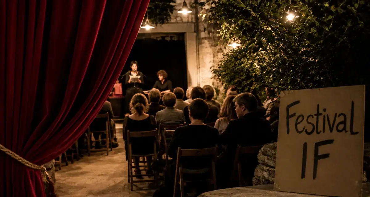 festival if avignon, rideau rouge entrouvert sur une scène privée