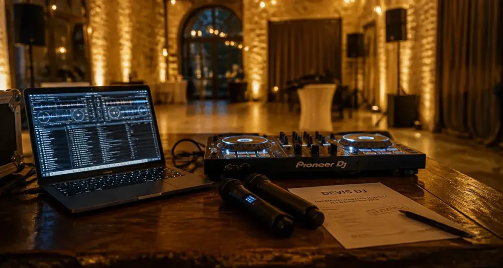 dj avignon : devis DJ tamponné, controller et micros en salle