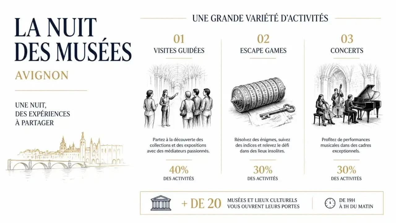 Infographie des activités proposées pour la Nuit des musées à Avignon