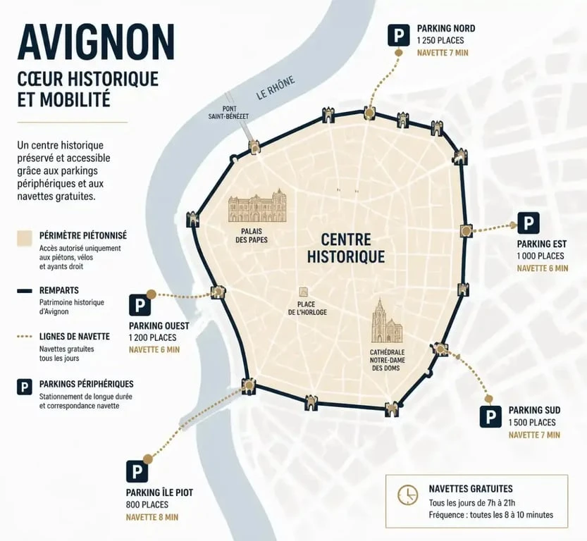 Carte des parkings et navettes pendant le festival d'Avignon