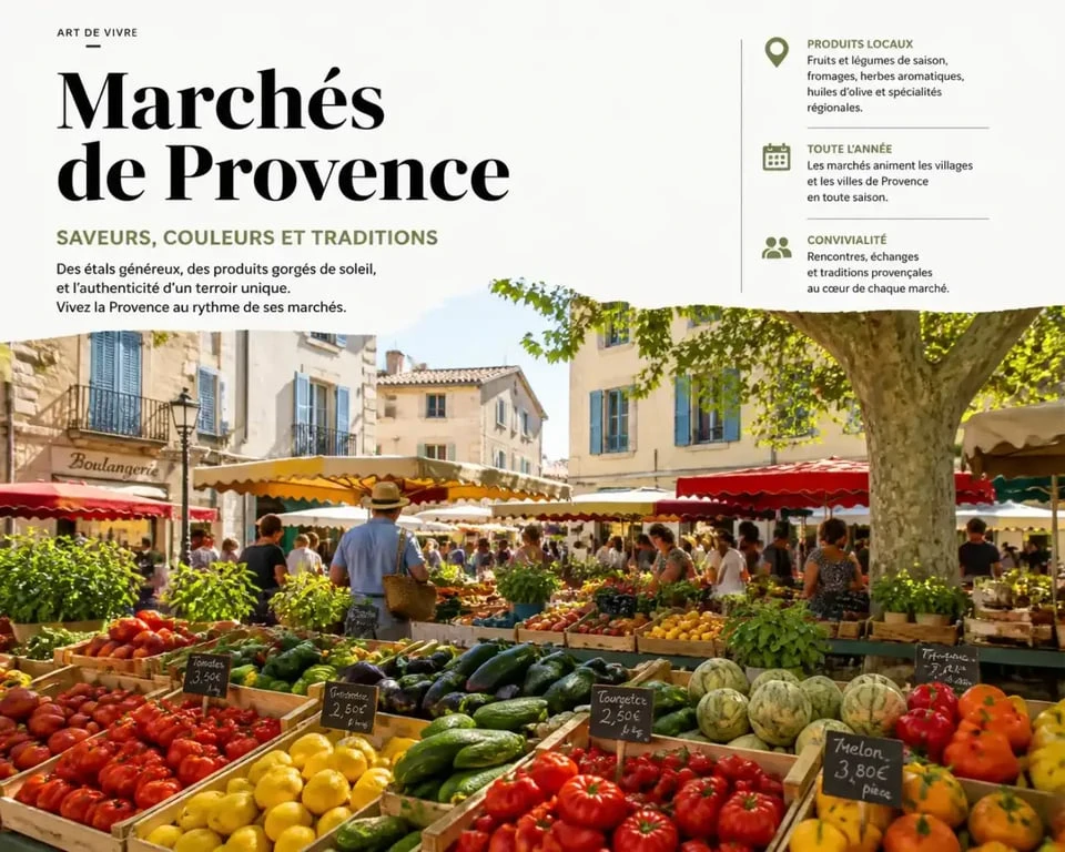 Marchés d'Avignon et alentours : étals de fruits et légumes frais.