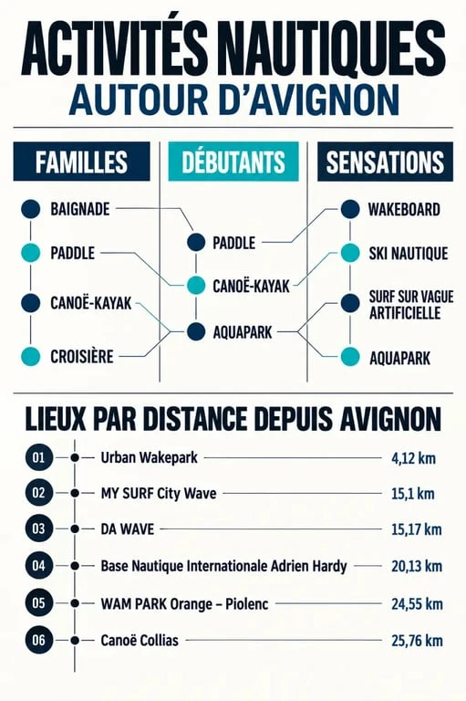 Activités nautiques Avignon : lieux, distances et pratiques autour d’Avignon