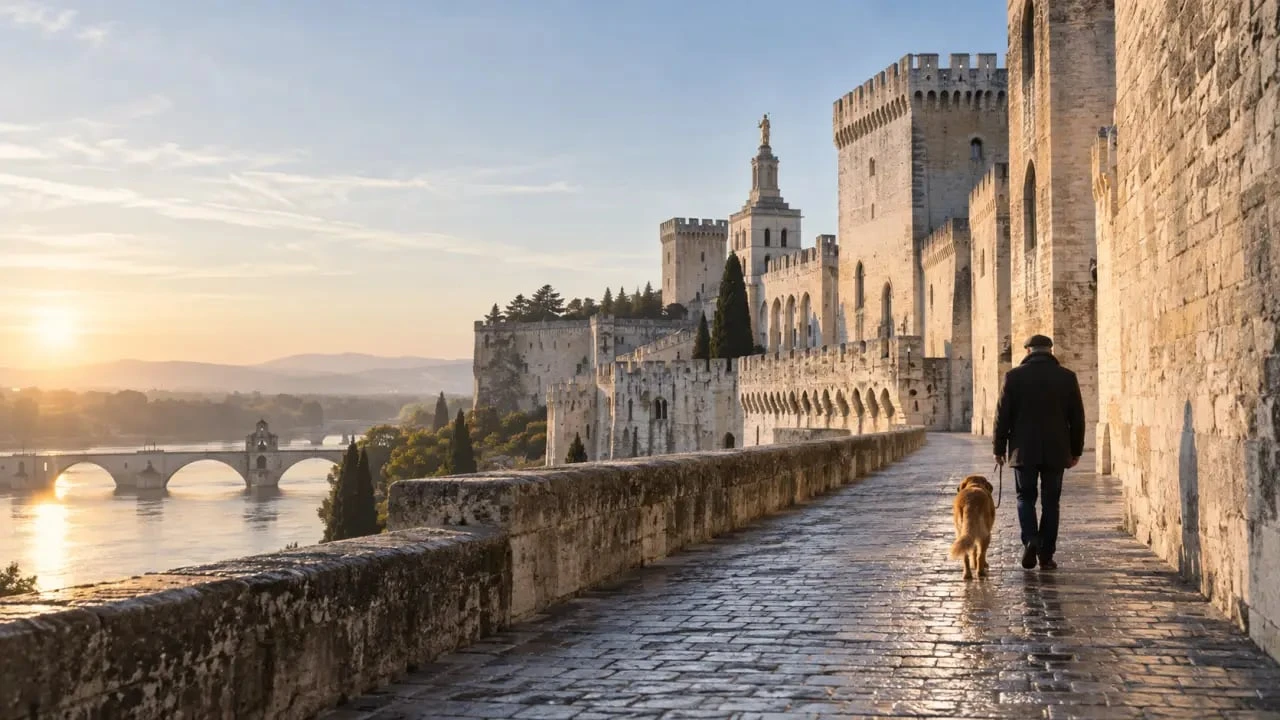 Visiter Avignon avec un chien le long des remparts