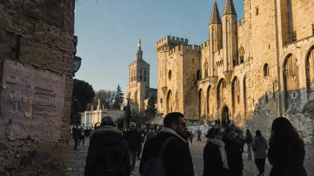 Journee du patrimoine avignon : visiteurs devant le Palais des Papes et le Pont Saint-Bénézet
