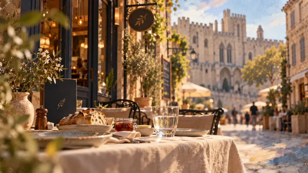 le lutrin restaurant avignon : table terrasse face au Palais des Papes