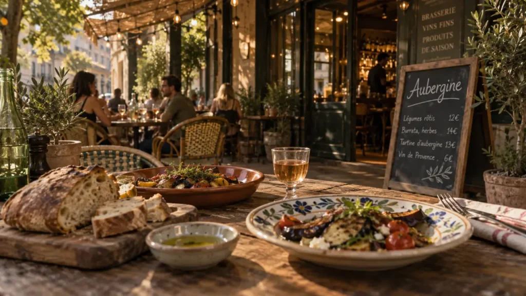 Restaurant aubergine villeneuve les avignon : terrasse ombragée, fait maison